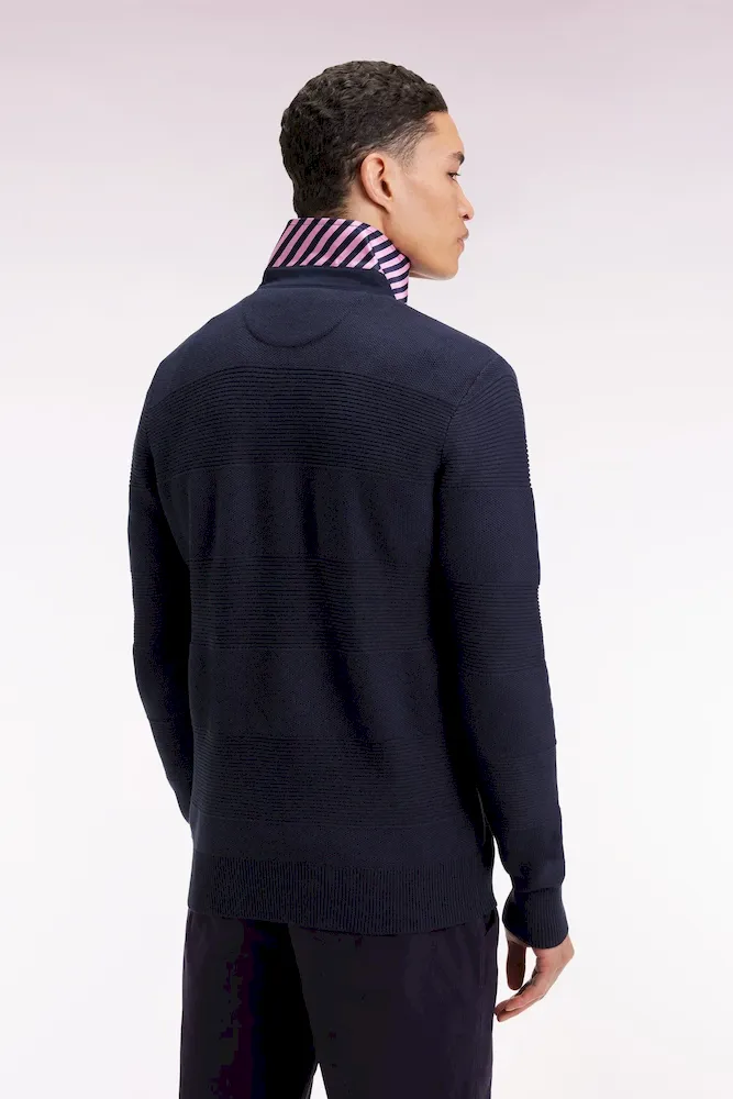 Pull col maillot en coton marine à effet de rayure – Bild 5
