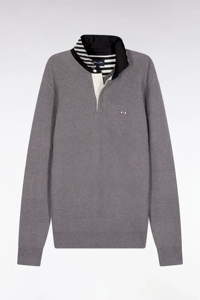 Pull Col Maillot En Coton Gris à Effet De Rayure