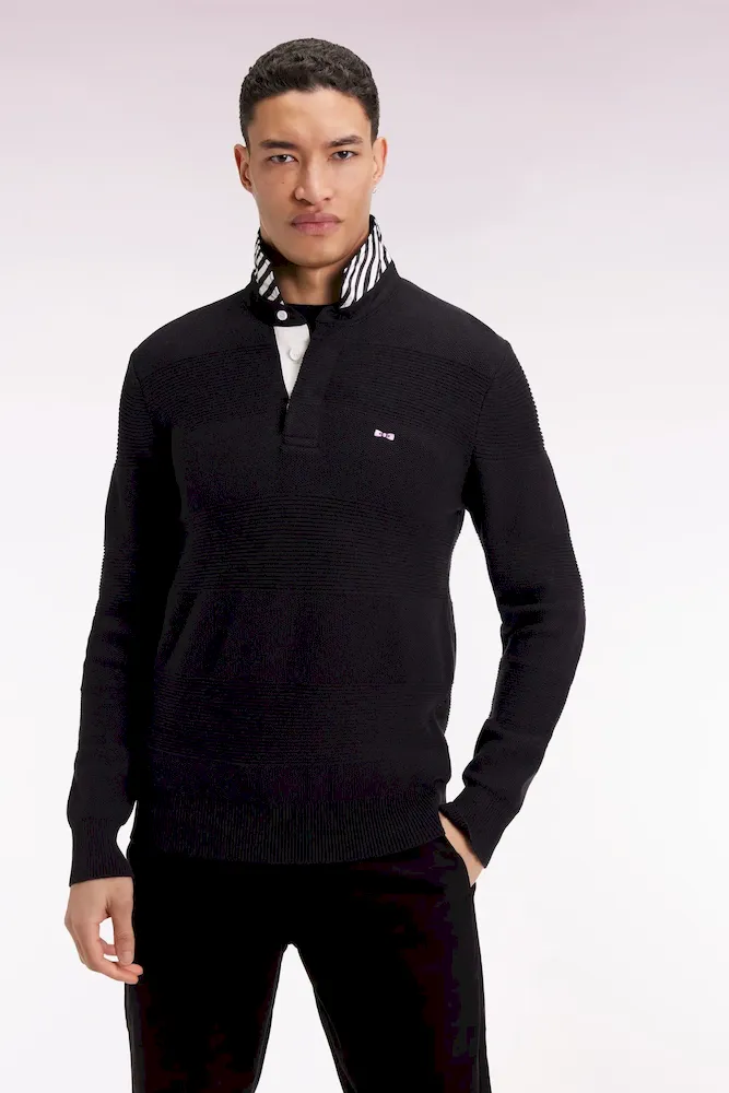 Pull col maillot en coton noir à effet de rayure – Bild 3