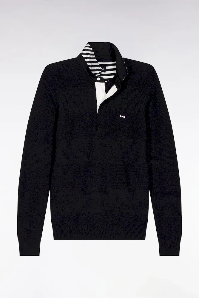 Pull Col Maillot En Coton Noir à Effet De Rayure