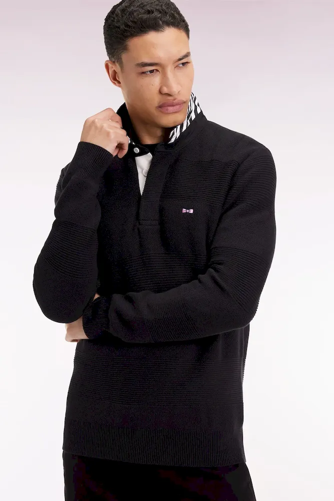 Pull col maillot en coton noir à effet de rayure