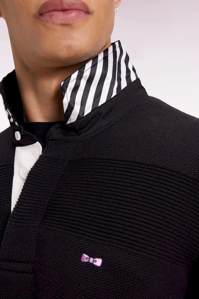 Pull col maillot en coton noir à effet de rayure – Bild 4