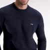 Pull col rond en coton marine à effet de rayure