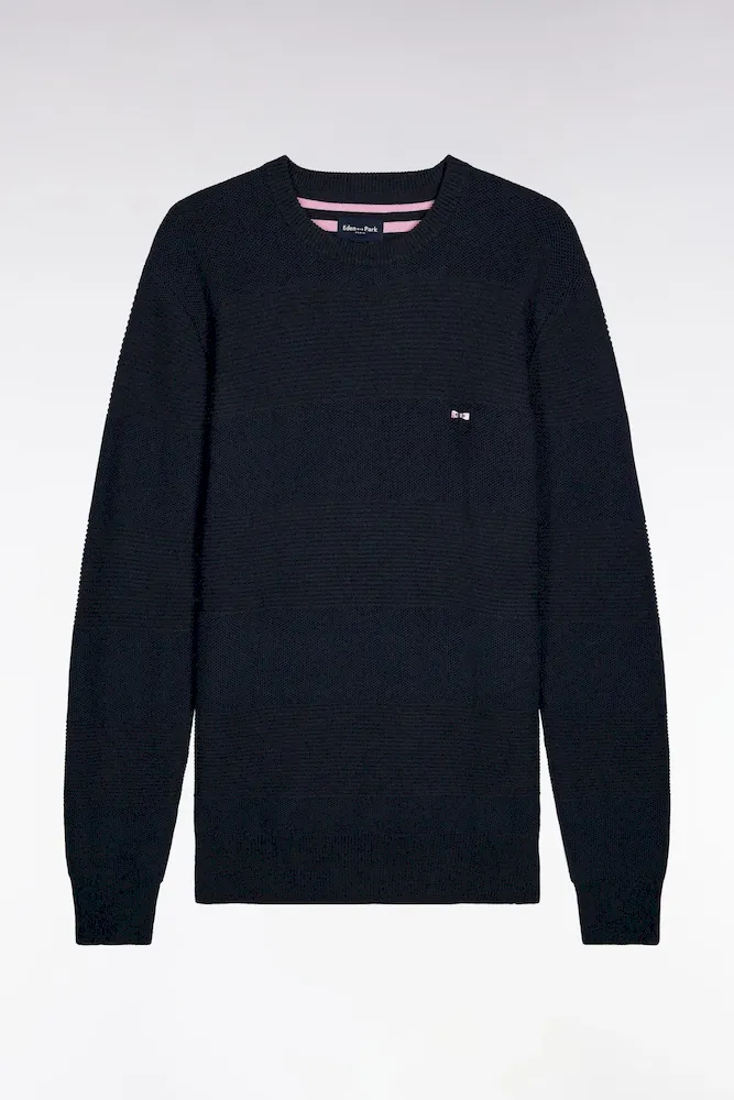Pull Col Rond En Coton Marine à Effet De Rayure