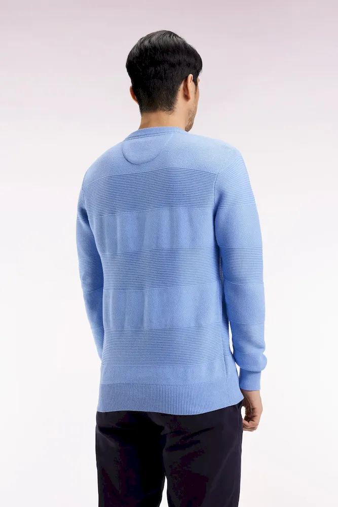 Pull col rond en coton ciel à effet de rayure – Bild 5