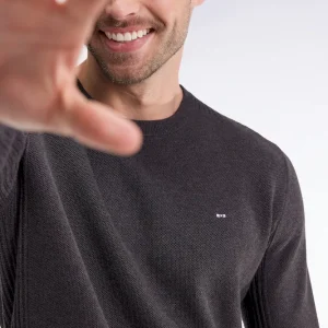 Pull col rond en coton nid d'abeille gris foncé
