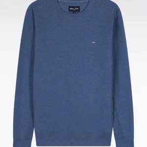 Alternative view of Pull col rond en coton nid d'abeille bleu