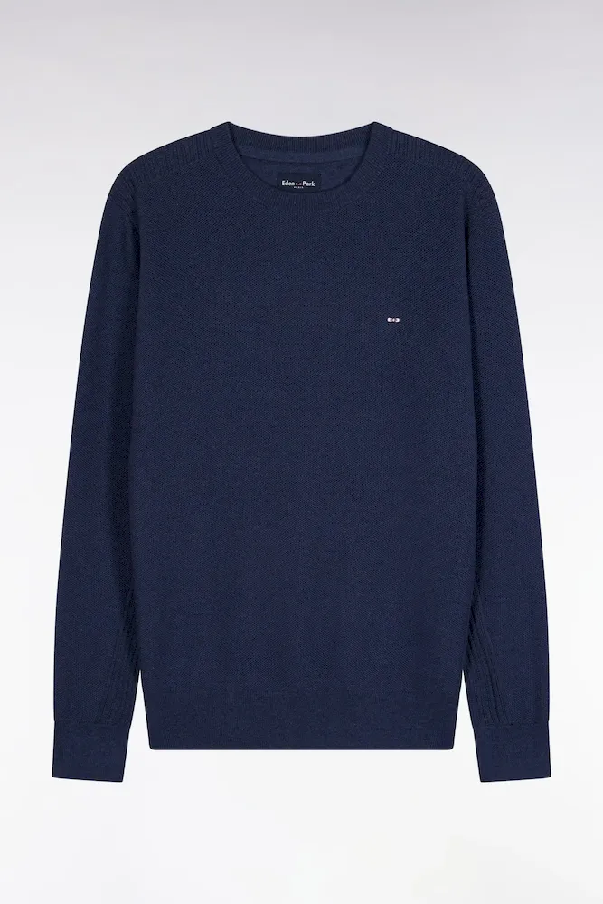 Pull Col Rond En Coton Nid D'abeille Marine