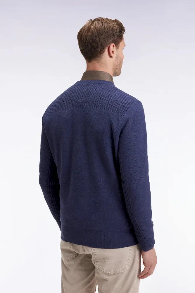 Pull col rond en coton nid d'abeille marine – Bild 5