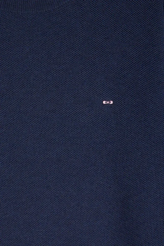 Pull col rond en coton nid d'abeille marine – Bild 6