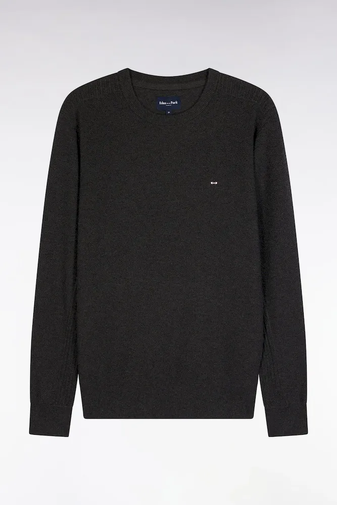 Pull Col Rond En Coton Nid D'abeille Gris Foncé