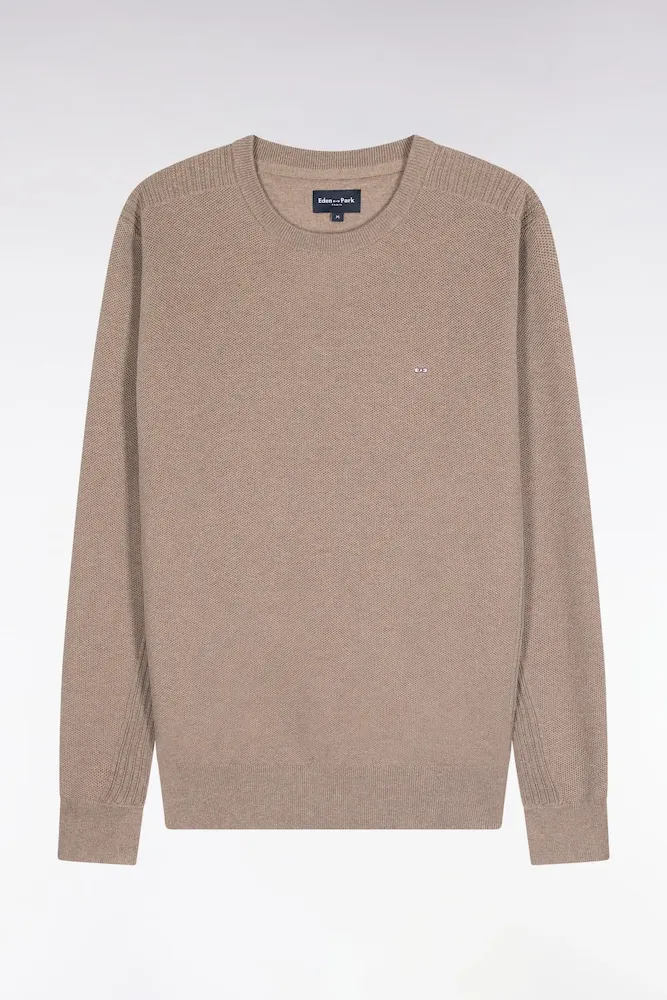 Pull Col Rond En Coton Nid D'abeille Marron