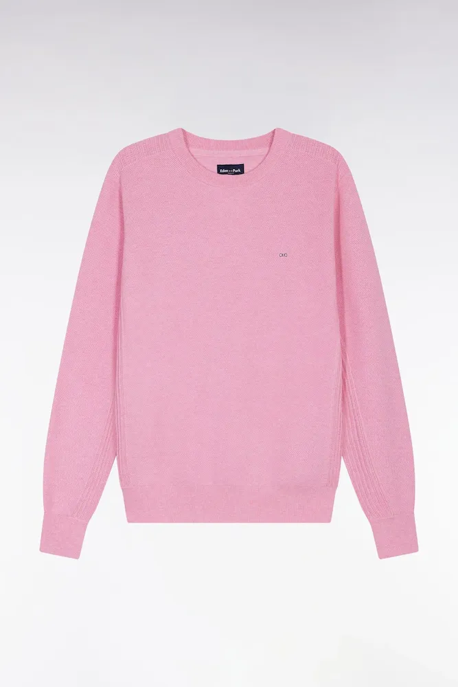 Pull Col Rond En Coton Nid D'abeille Rose