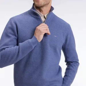 Pull col camionneur en coton nid d'abeille bleu