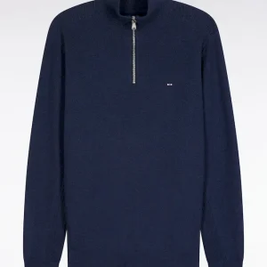 Alternative view of Pull col camionneur en coton nid d'abeille marine