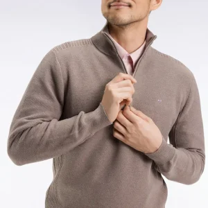 Pull col camionneur en coton nid d'abeille marron