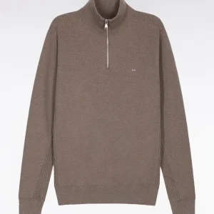 Alternative view of Pull col camionneur en coton nid d'abeille marron