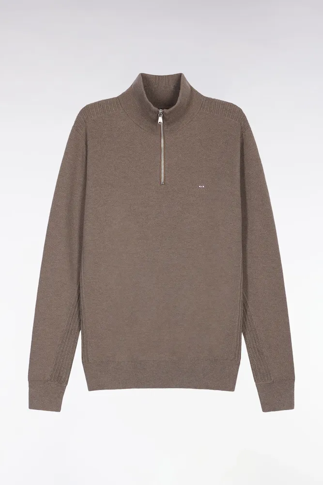 Pull Col Camionneur En Coton Nid D'abeille Marron