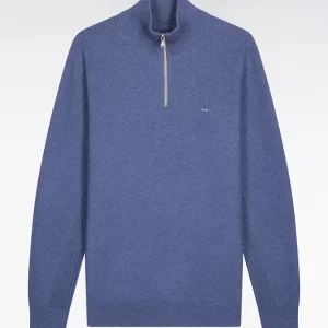 Alternative view of Pull col camionneur en coton nid d'abeille bleu