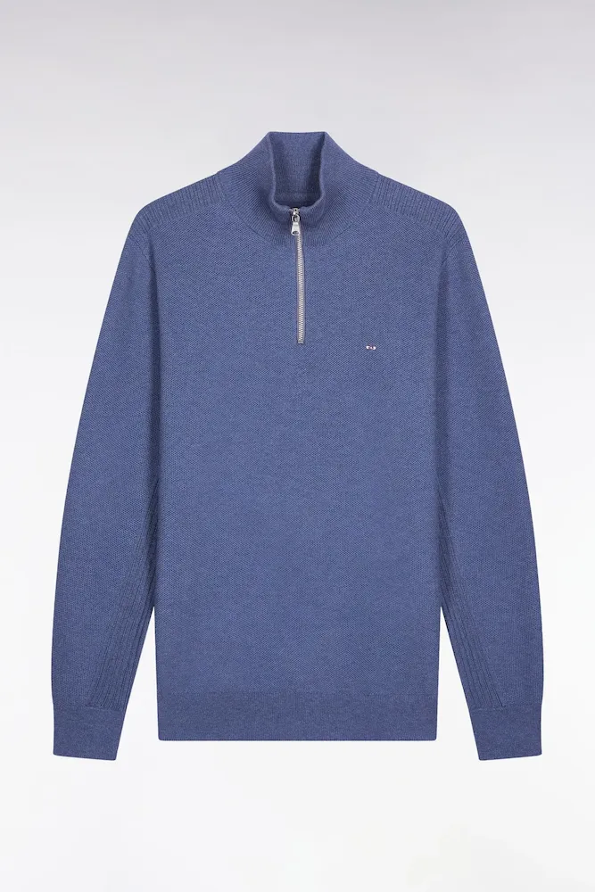 Pull Col Camionneur En Coton Nid D'abeille Bleu