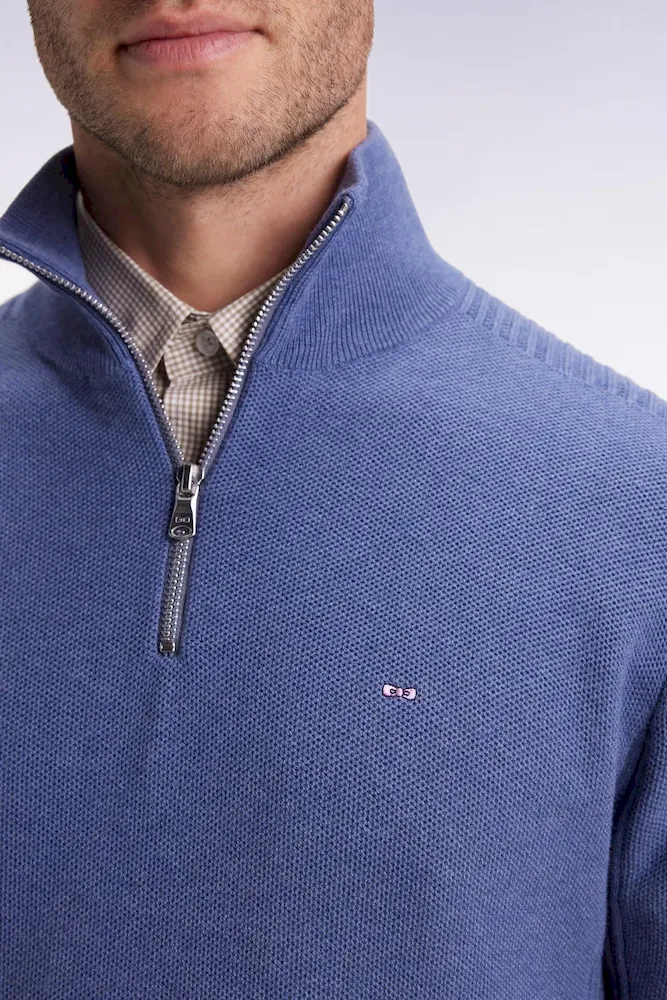 Pull col camionneur en coton nid d'abeille bleu – Bild 4