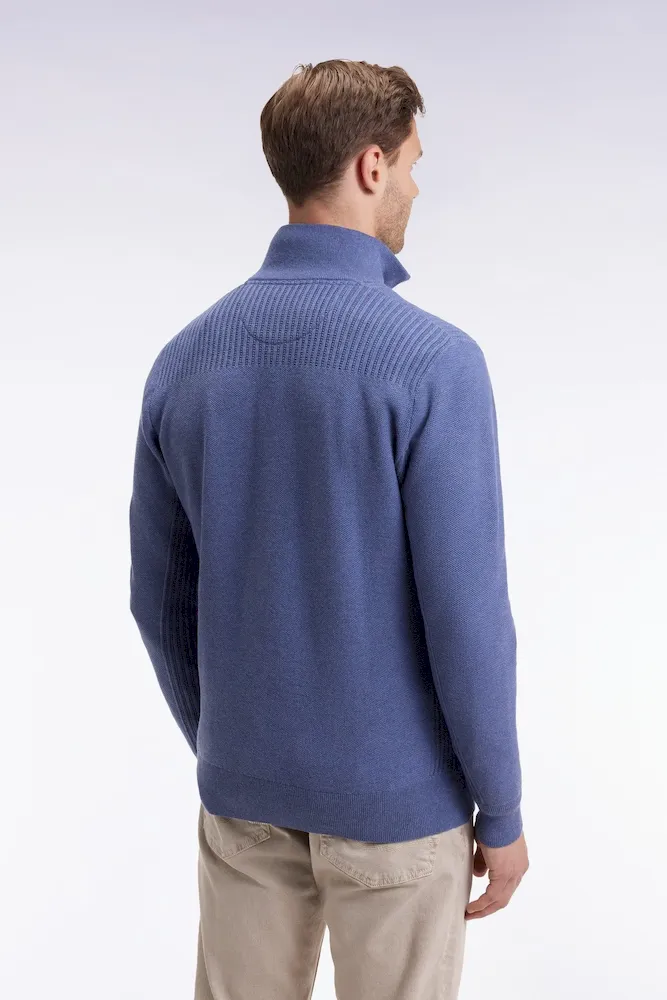 Pull col camionneur en coton nid d'abeille bleu – Bild 5