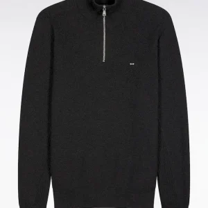 Alternative view of Pull col camionneur en coton nid d'abeille gris foncé