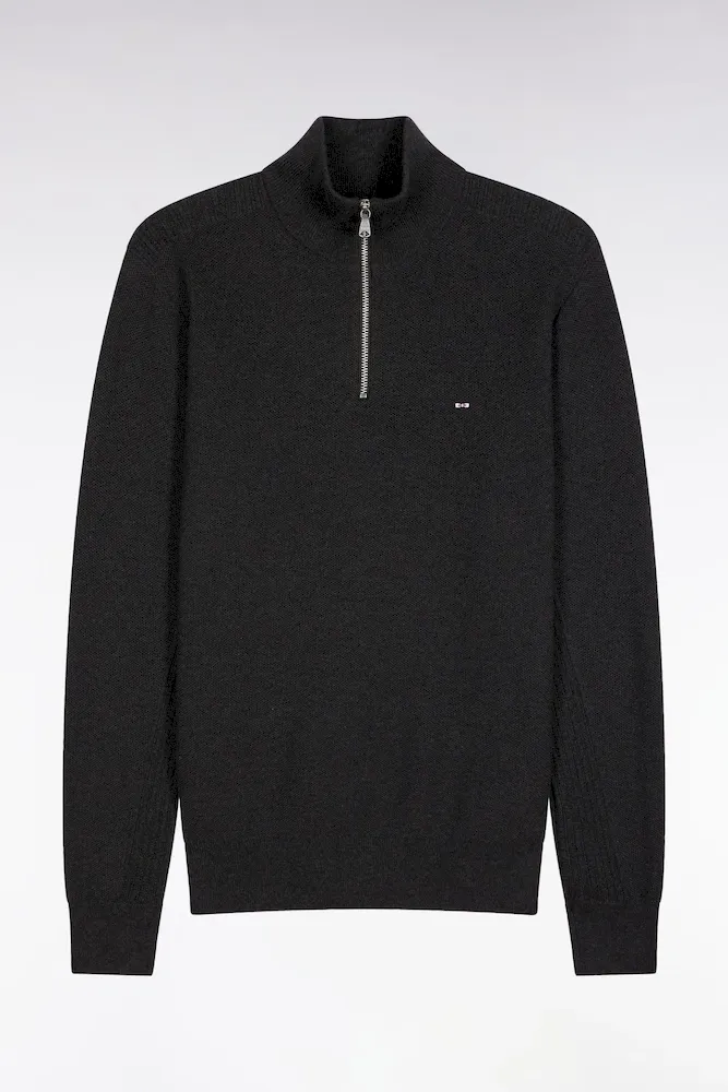 Pull Col Camionneur En Coton Nid D'abeille Gris Foncé