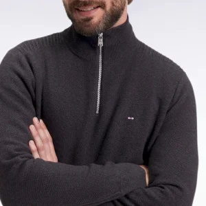 Pull col camionneur en coton nid d'abeille gris foncé