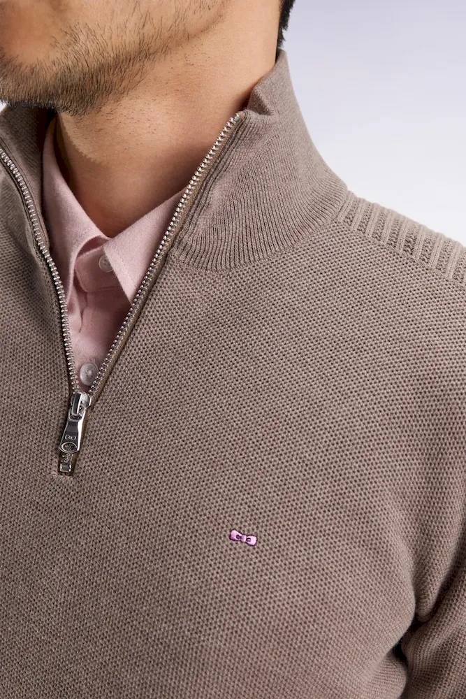 Pull col camionneur en coton nid d'abeille marron – Bild 4