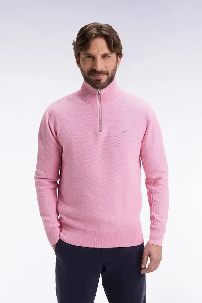 Pull col camionneur en coton nid d'abeille rose – Bild 3