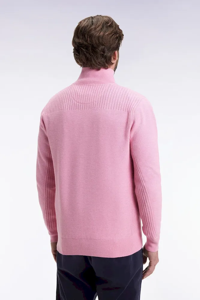 Pull col camionneur en coton nid d'abeille rose – Bild 5