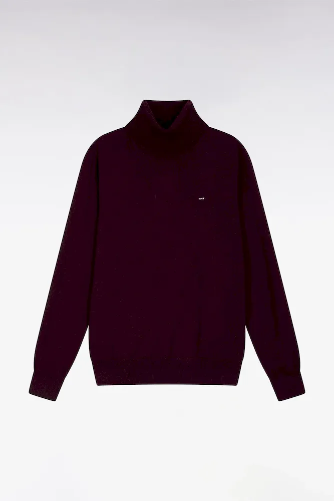 Pull Col Roulé En Laine Mérinos Bordeaux