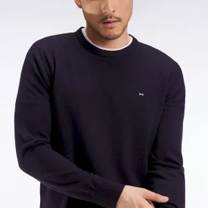 Pull col rond en laine mérinos marine