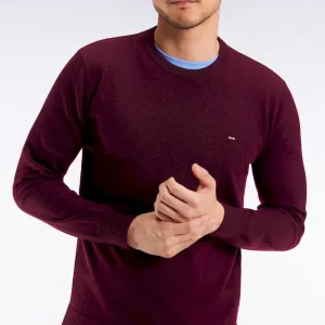 Pull col rond en laine mérinos bordeaux