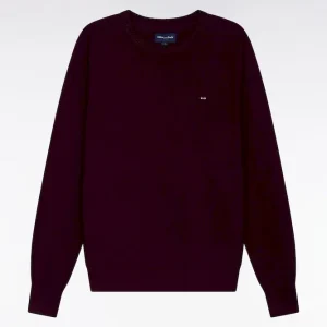 Alternative view of Pull col rond en laine mérinos bordeaux