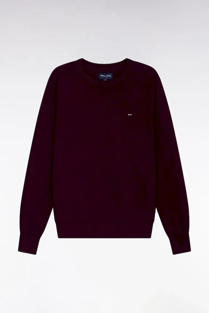 Pull Col Rond En Laine Mérinos Bordeaux