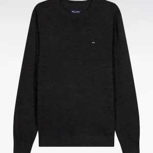 Alternative view of Pull col rond en laine mérinos gris foncé