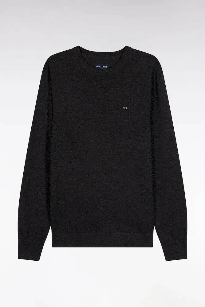Pull Col Rond En Laine Mérinos Gris Foncé