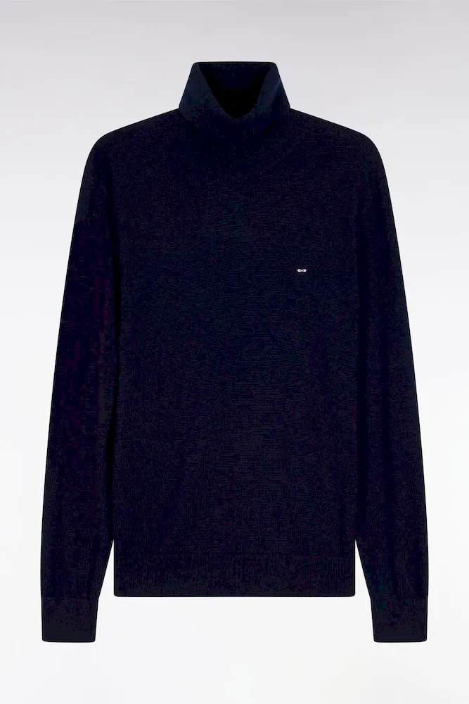 Pull Col Roulé En Laine Vierge Et Cachemire Marine