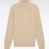 Pull col roulé en laine et coton camel