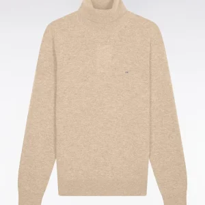 Pull col roulé en laine et coton camel