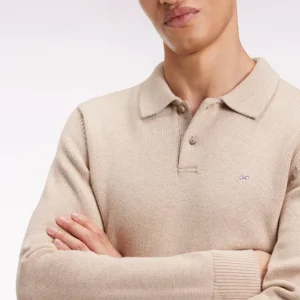 Pull col maillot épais en laine et coton beige