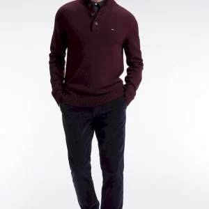 Pull col montant épais en laine et coton bordeaux