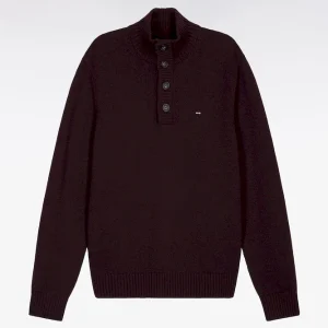 Alternative view of Pull col montant épais en laine et coton bordeaux
