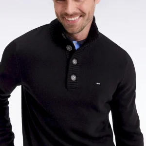 Pull col montant épais en laine et coton noir