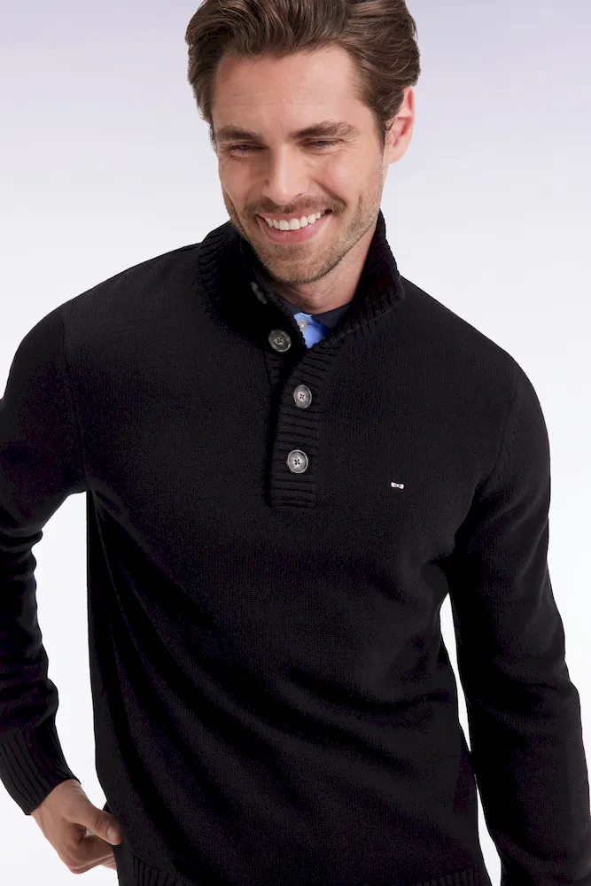 Pull col montant épais en laine et coton noir