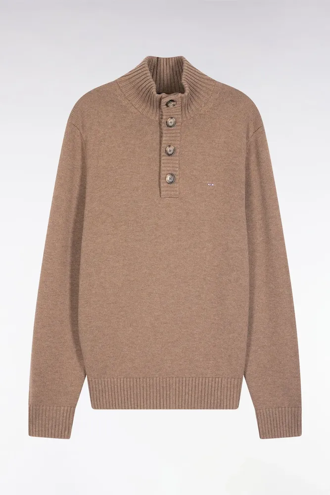 Pull Col Montant épais En Laine Et Coton Marron