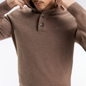 Pull col montant épais en laine et coton marron