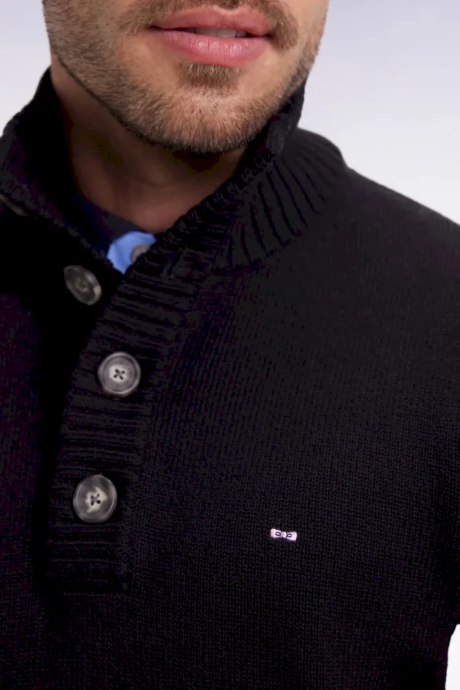 Pull col montant épais en laine et coton noir – Bild 4